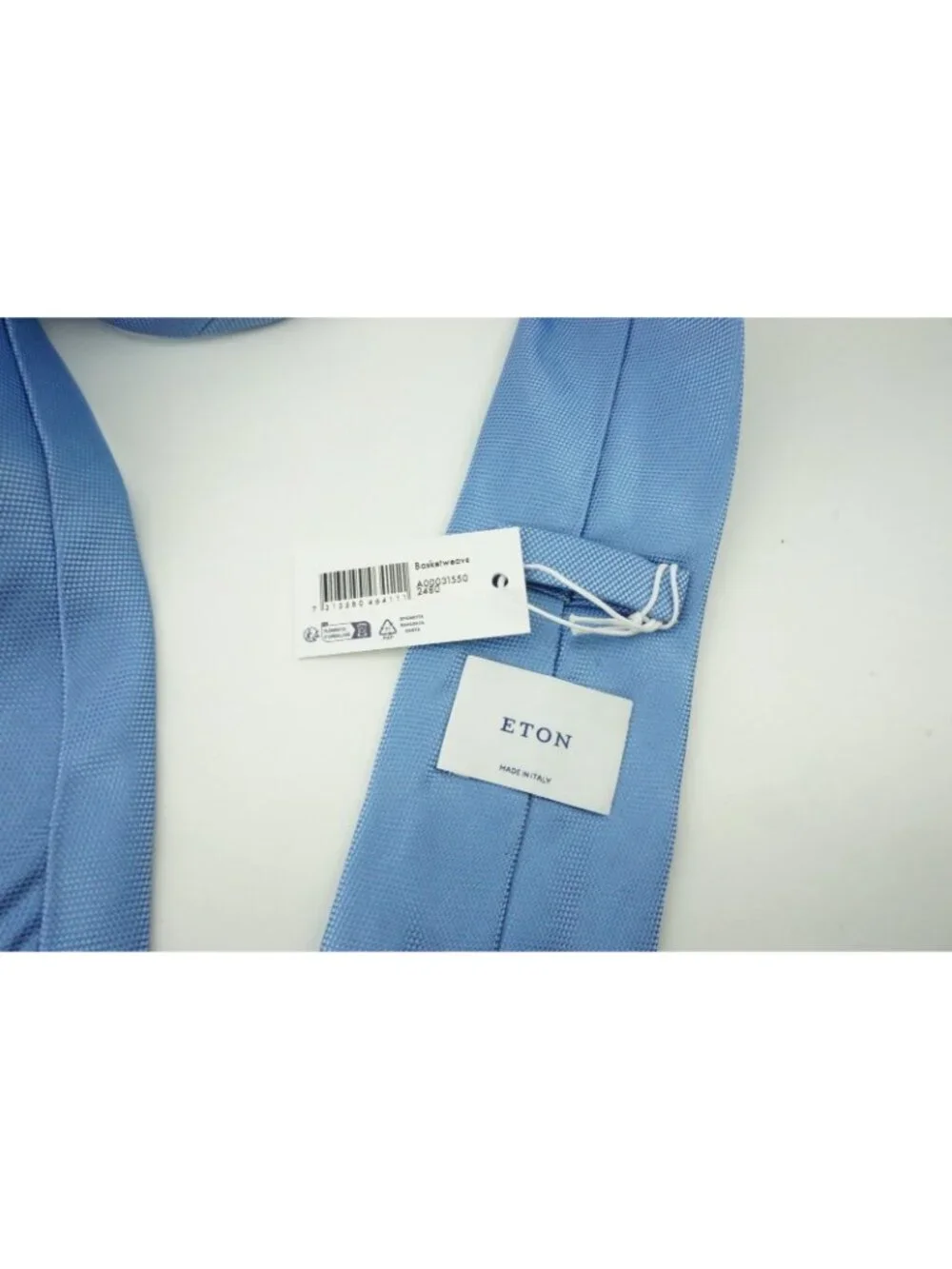 Eton Sky Blue Woven Basketweave 100% Silk Tie Brand New With Tags